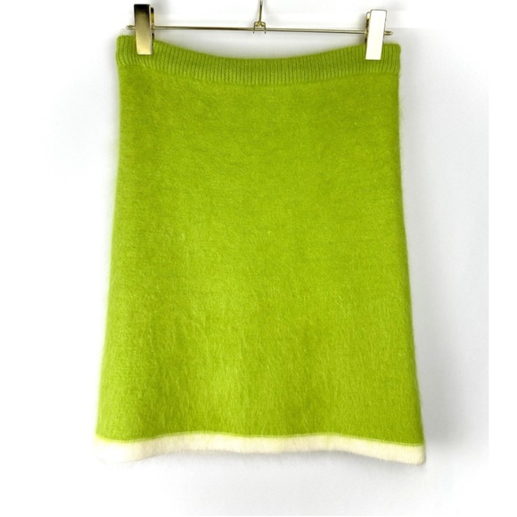 Vintage Angora 2 Piece Set • Sweater + Skirt in Green & White Stripes - XS/S - Picture 4 of 8